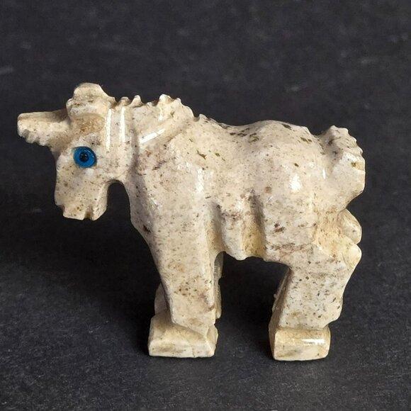 Vintage Hand-Carved Soapstone Horse Unicorn Figurine Blue Painted Eyes 1.5" - Picture 2 of 9